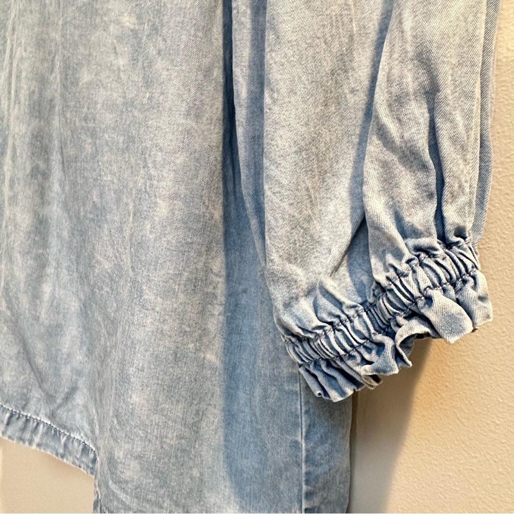 Jane & Delancey Chambray Look Ruffle‑Sleeve Blouse Women’s XS | Denim Top - Picture 5 of 14